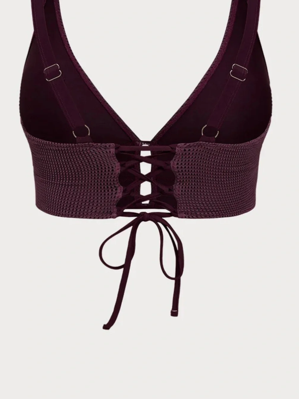 Purple Textured V Neck Plus Size Tankini Top